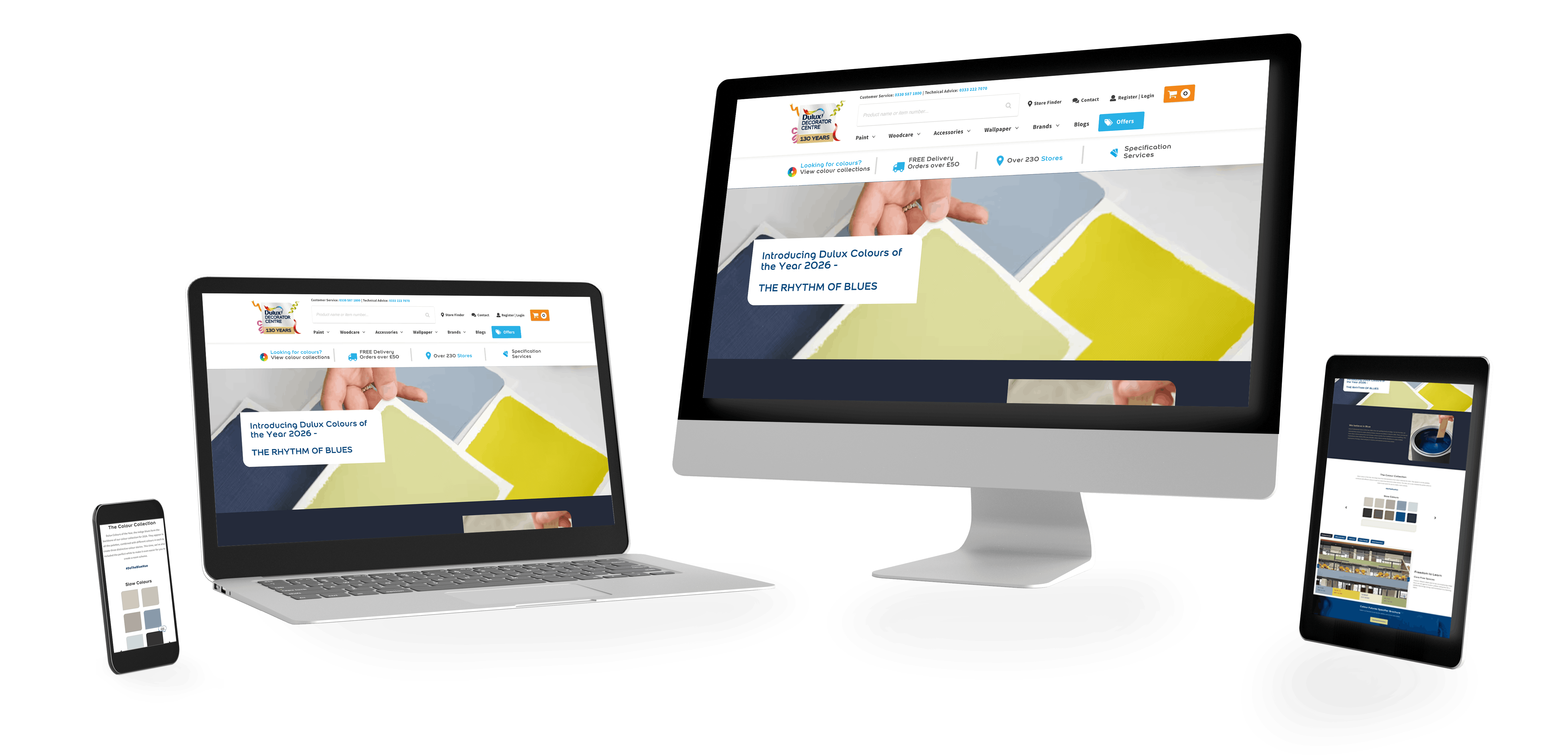 Website design in Manchester for Dulux Decorator Centre website featuring paint colour swatches and the 2026 Dulux Colours of the Year announcement.