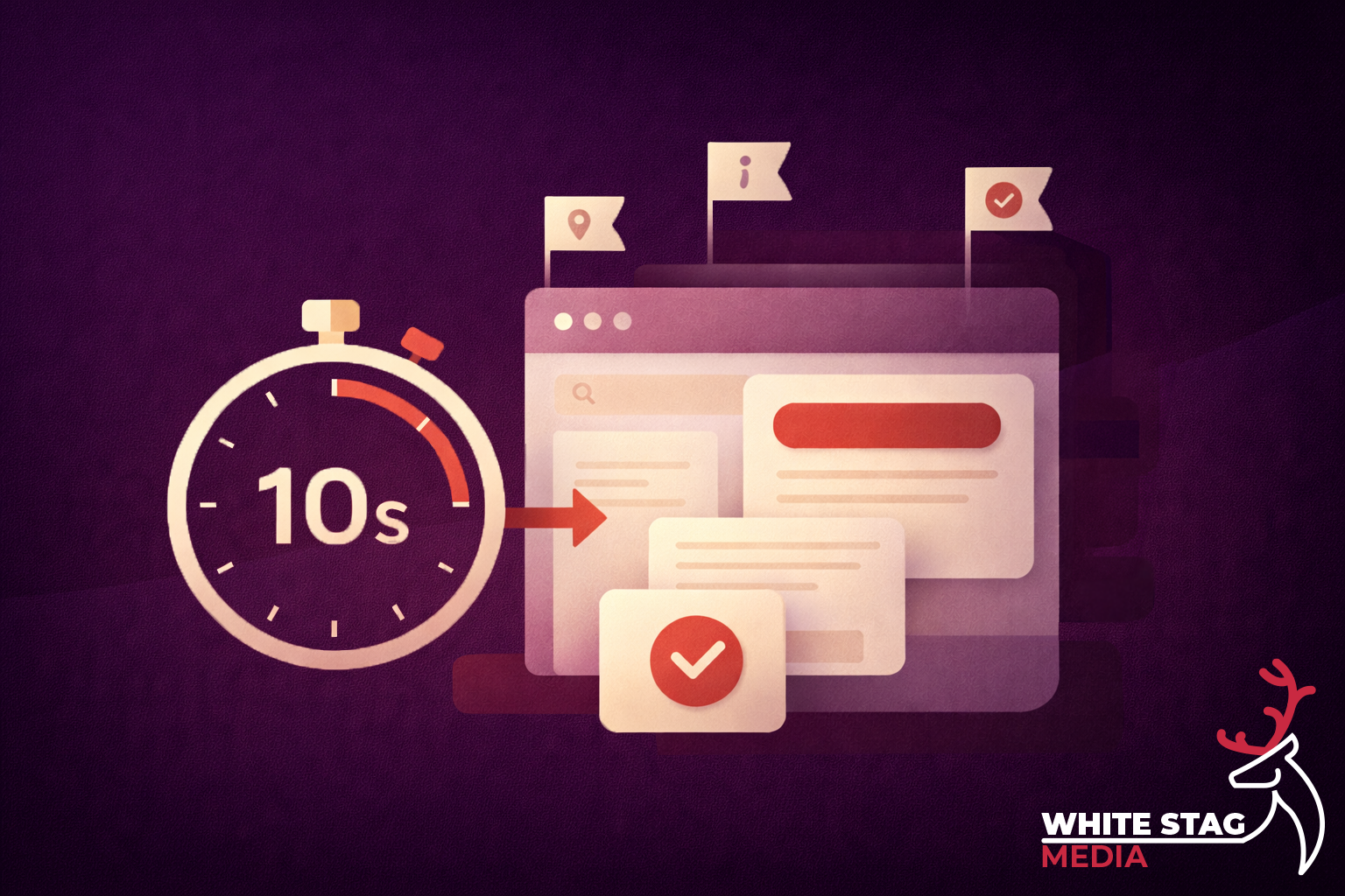 White Stag Media blog header showing laptop, interface elements and bold web design graphics