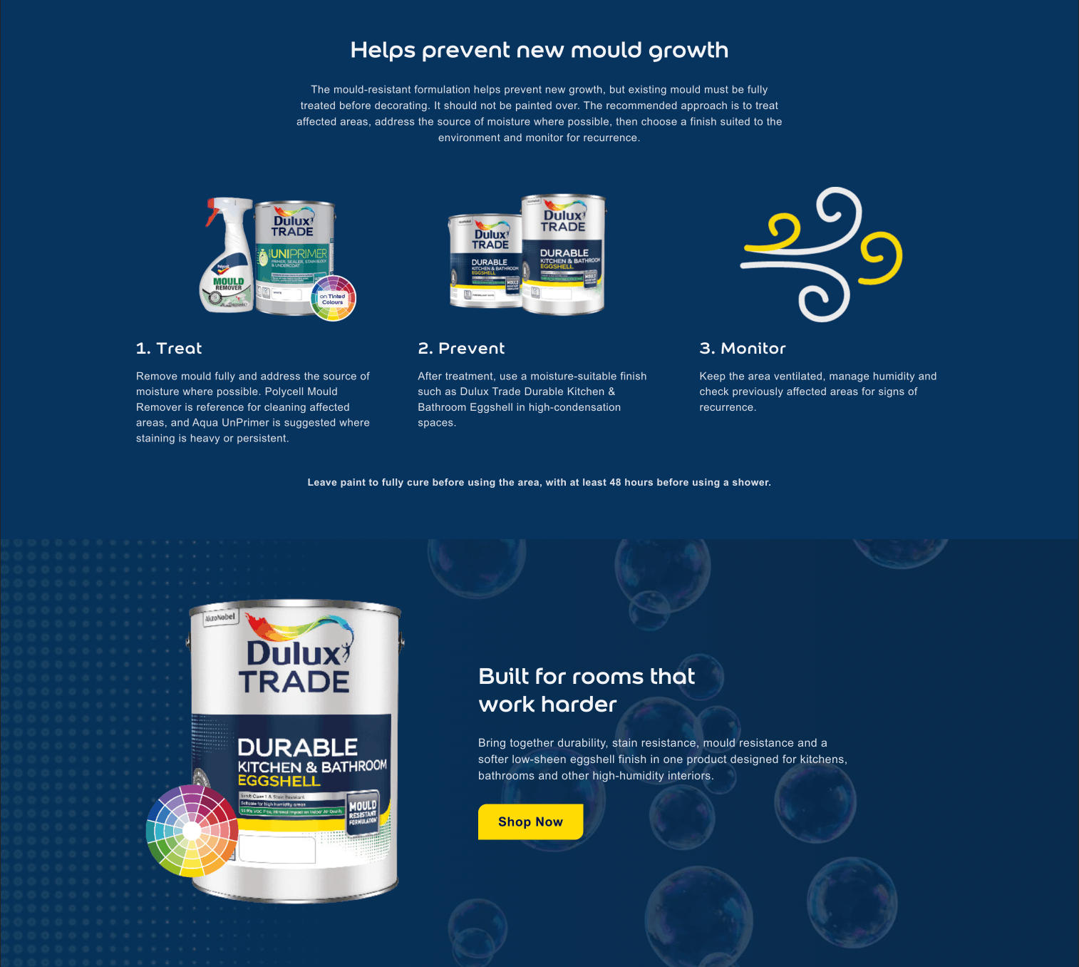 Header design for the Dulux Trade Durable Kitchen and Bathroom campaign with bubble-themed motion treatment