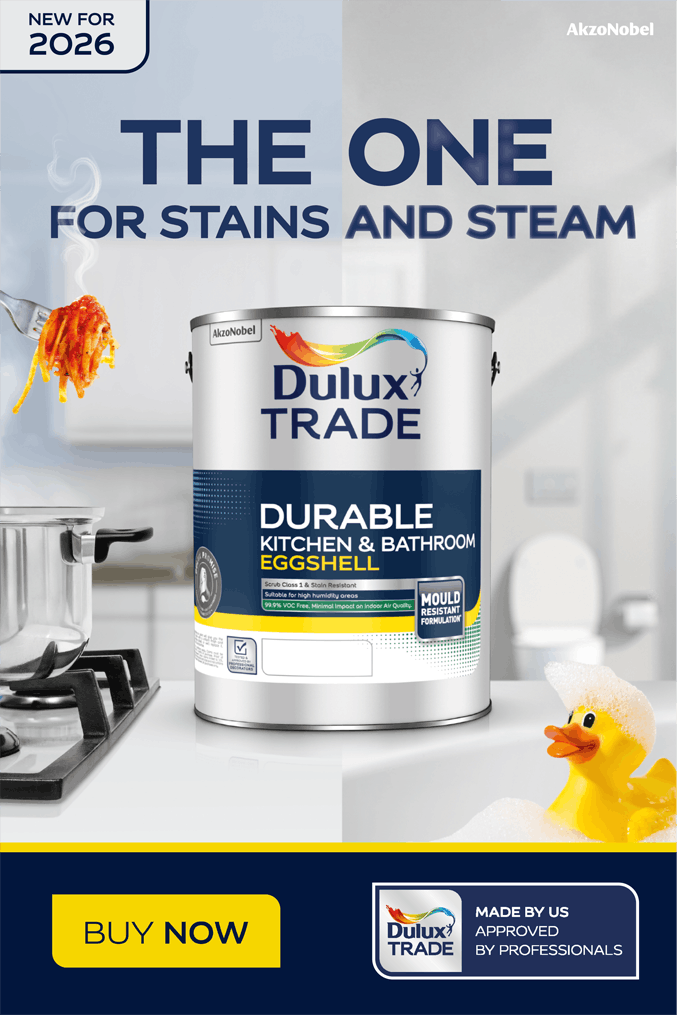 Dulux Trade Durable Kitchen & Bathroom Eggshell launch creative used as part of the wider product campaign