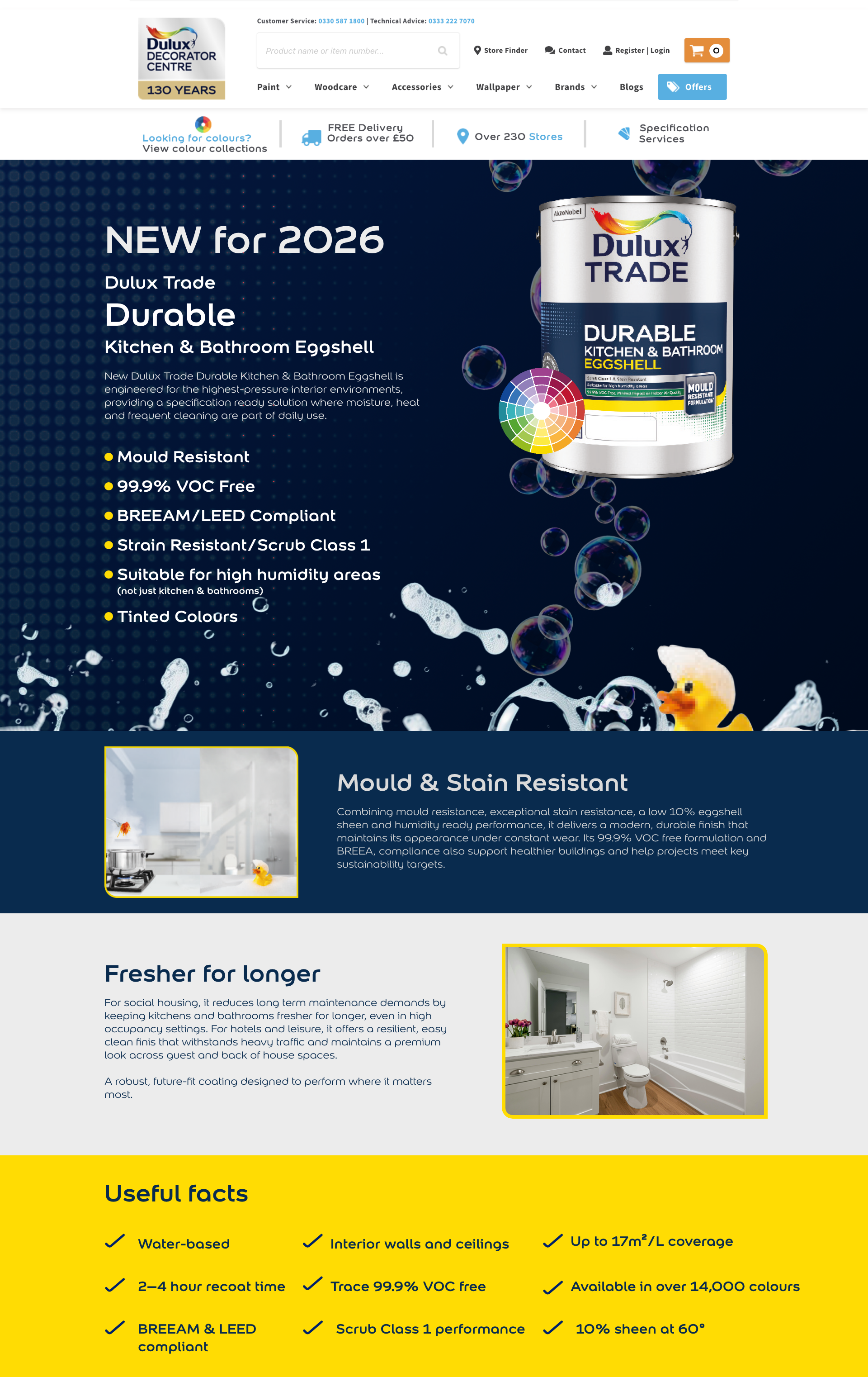 Responsive Kitchen & Bathroom landing page designs created for the Dulux Decorator Centre digital campaign