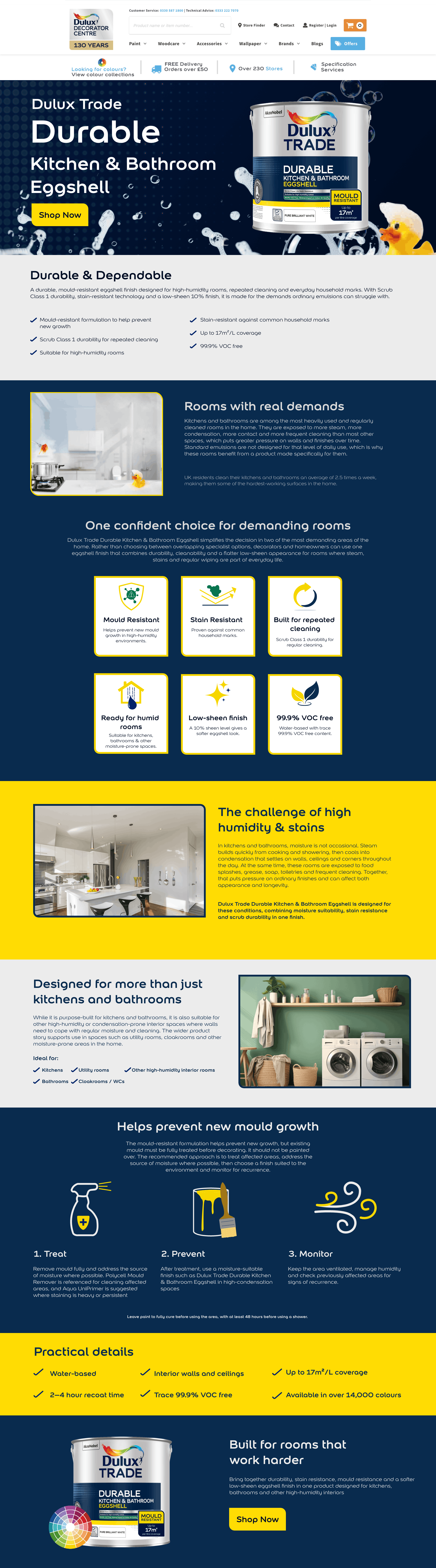 Responsive Kitchen & Bathroom landing page designs created for the Dulux Decorator Centre digital campaign