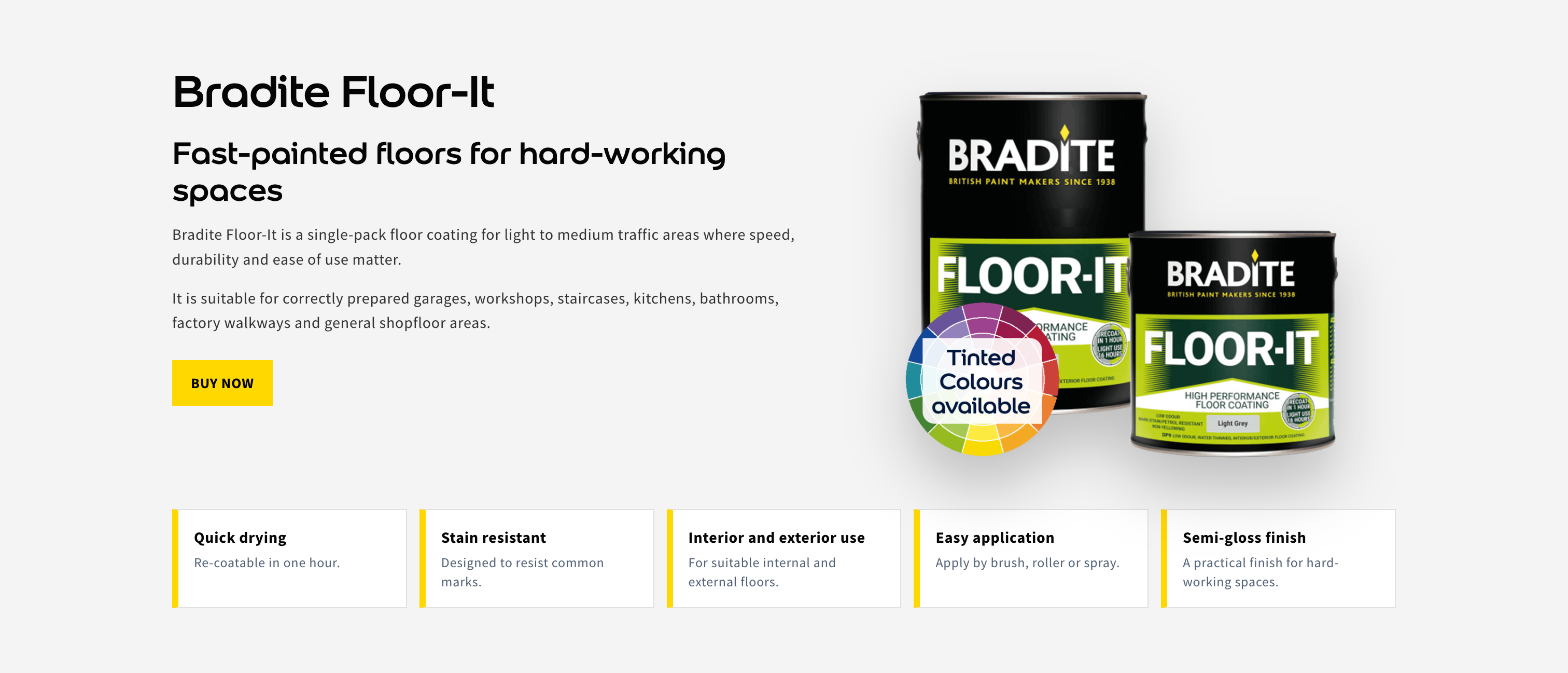 Bradite Floor-It product section presenting the specialist floor coating and its key product benefits.