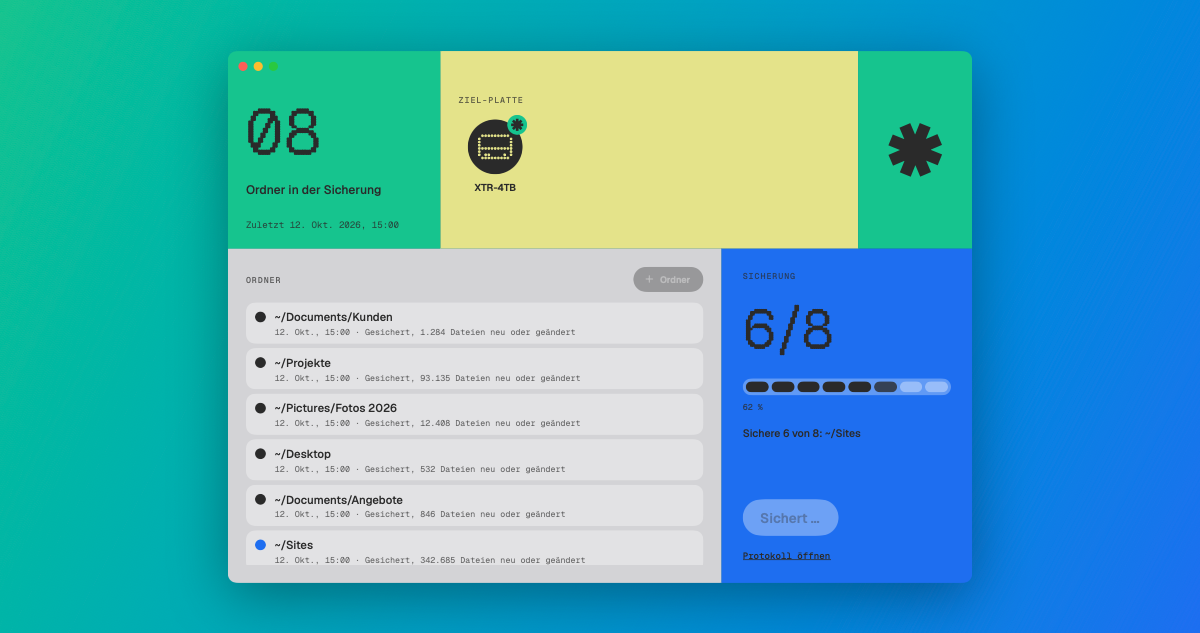 Fenster der Mac-App Ordnersicherung