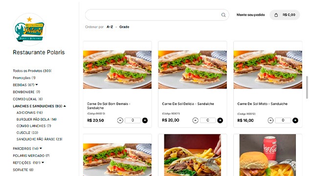 Exemplo de catálogo online do Nex do restaurante Polaris