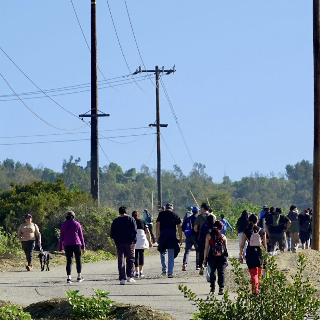 People walking on a trail.