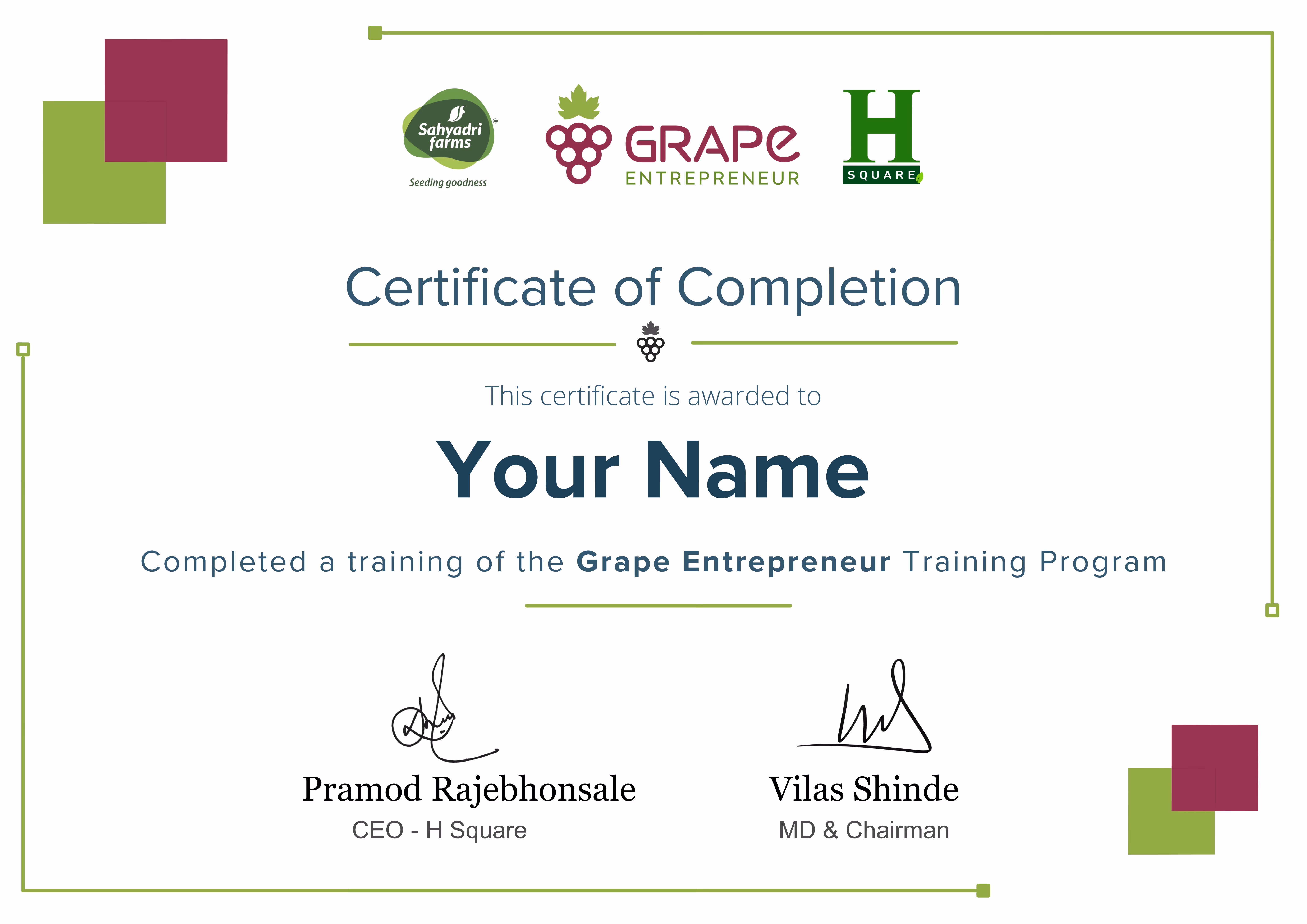Sahyadri Farms Certificate