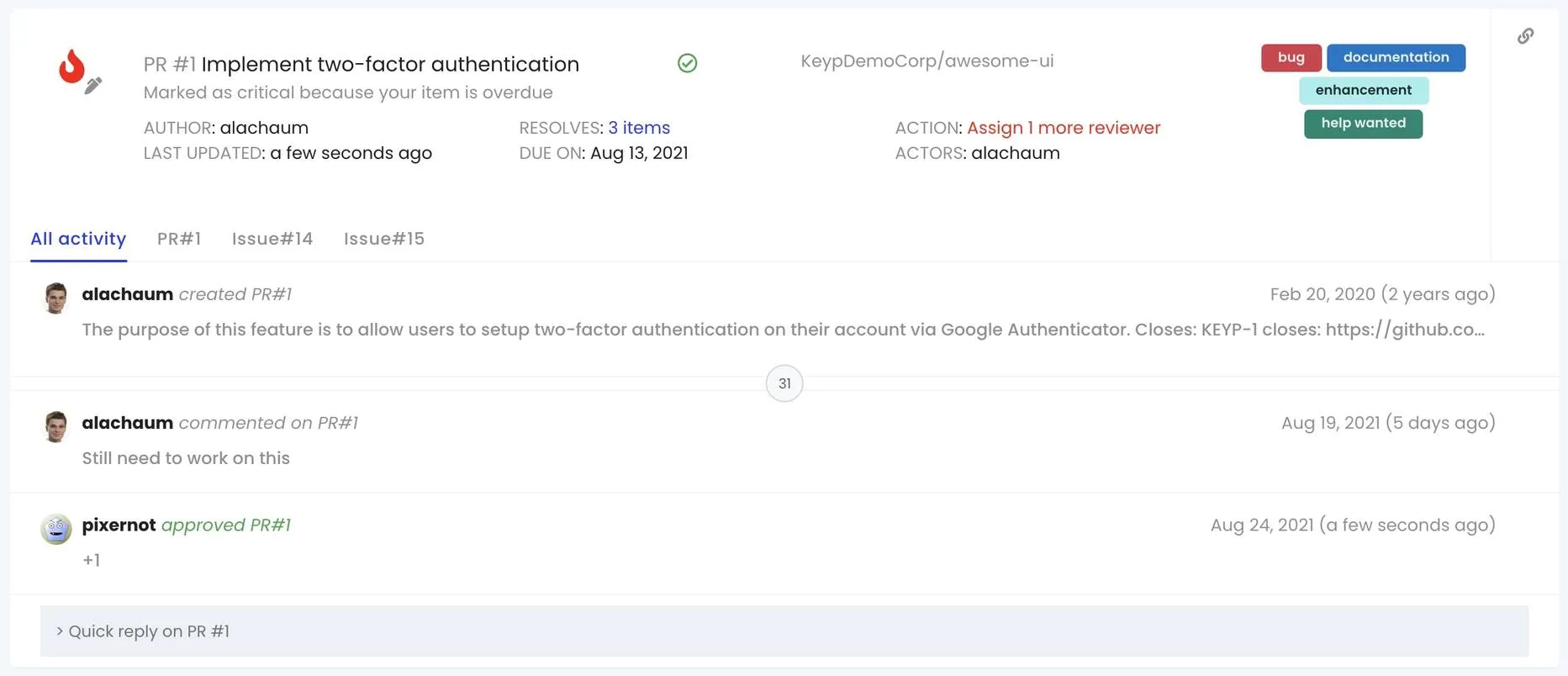 PR required approval in Keypup 1.0