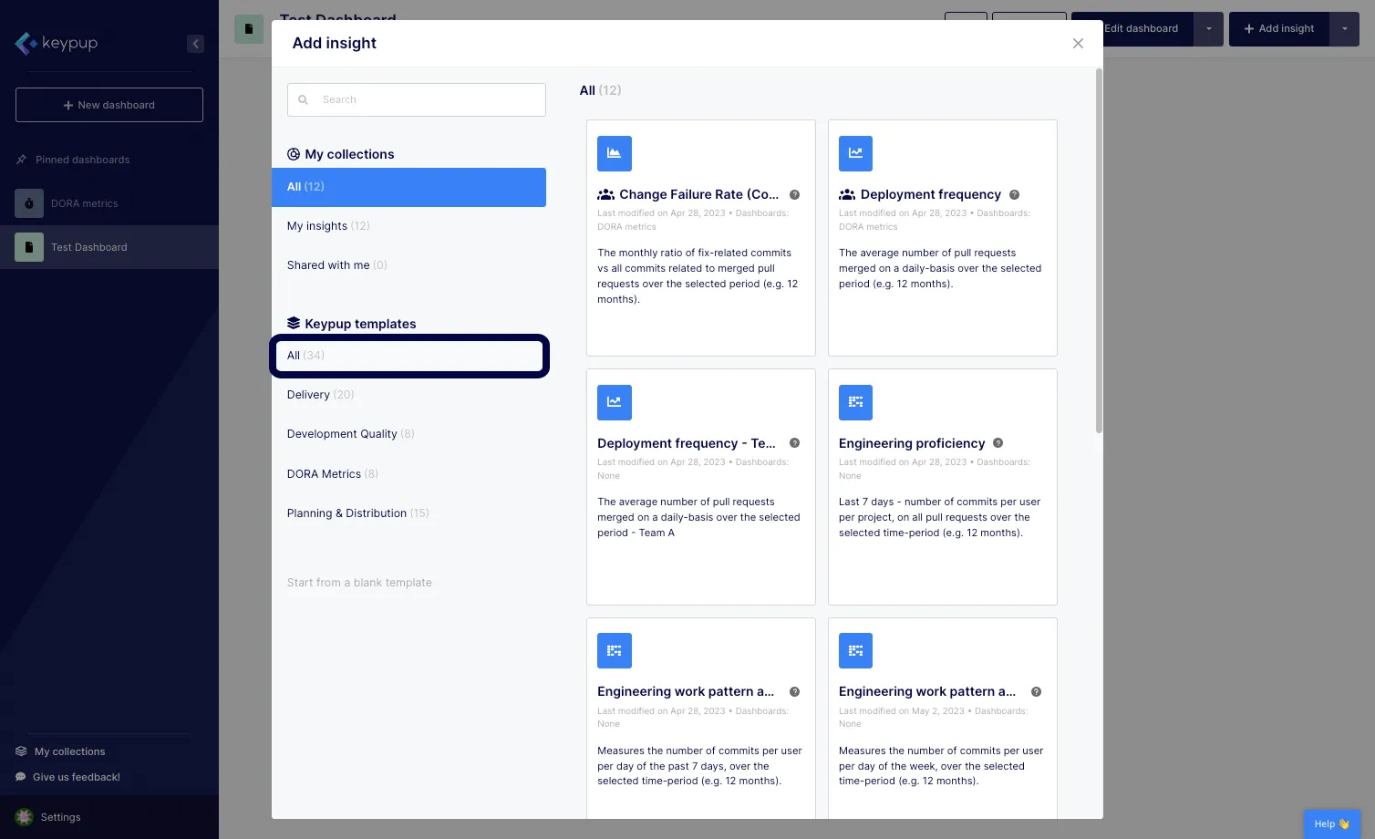 All templates collections will be populated. Click on "All" below Keypup templates to access the complete Keypup's library.