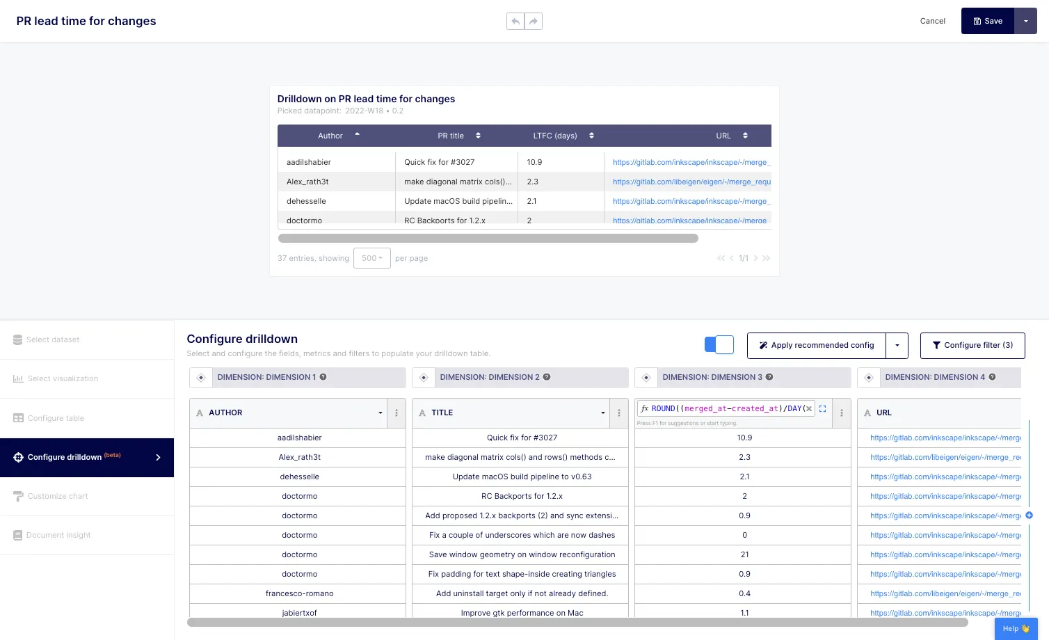 You'll be automatically directed to the "Configure drilldown" tab of the advanced metric configurator.