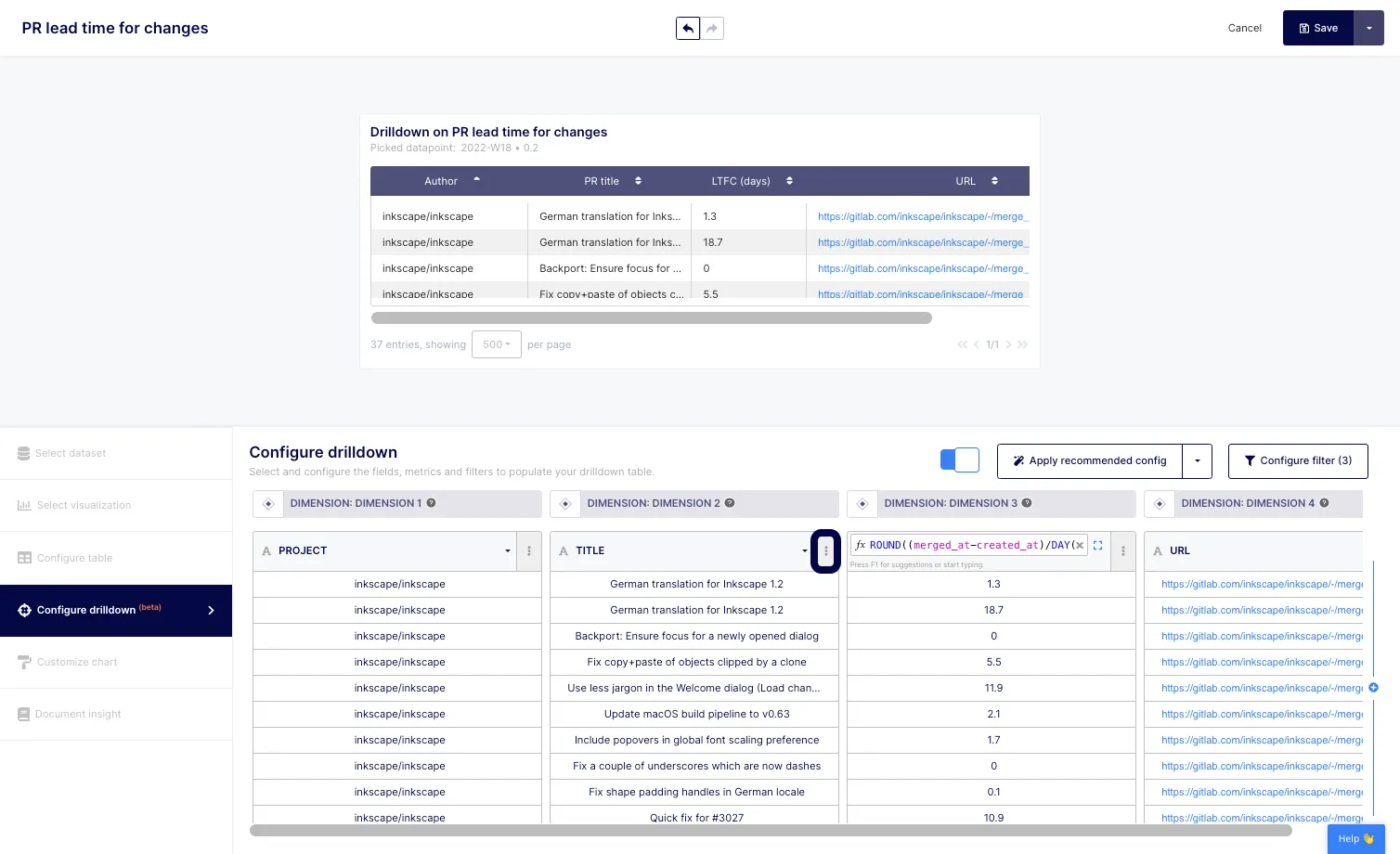 You can, then, delete or add dimensions and/or metrics using the edit button located at the top of each column on the report. You can also reorganize columns to best illustrate your datapoints.