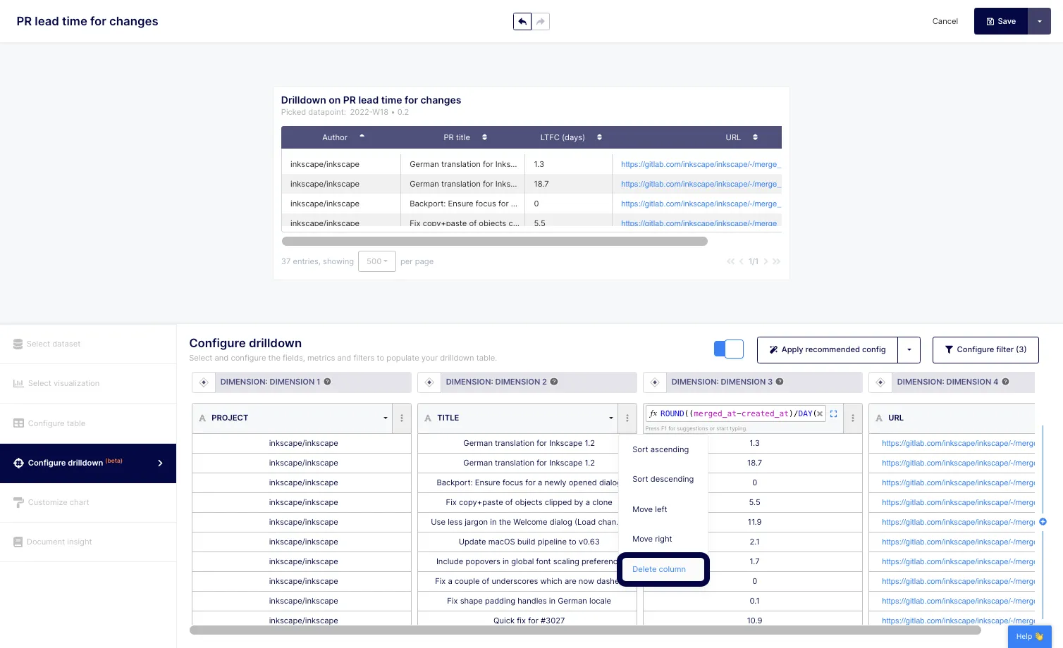 Click on Delete column