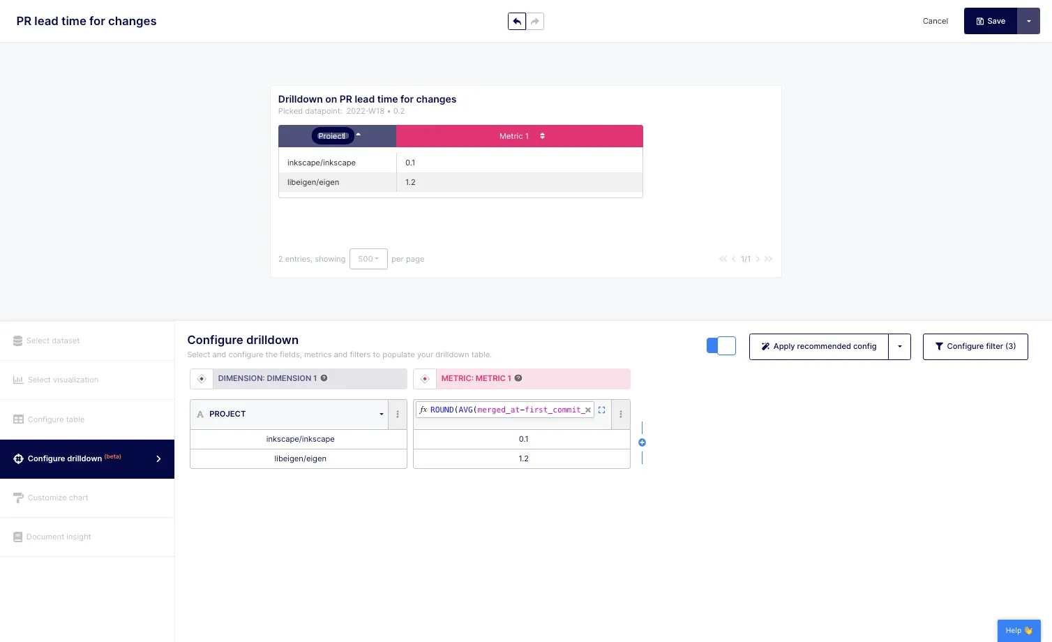 Don't forget to rename your columns to reflect your datapoints and/or calculation.