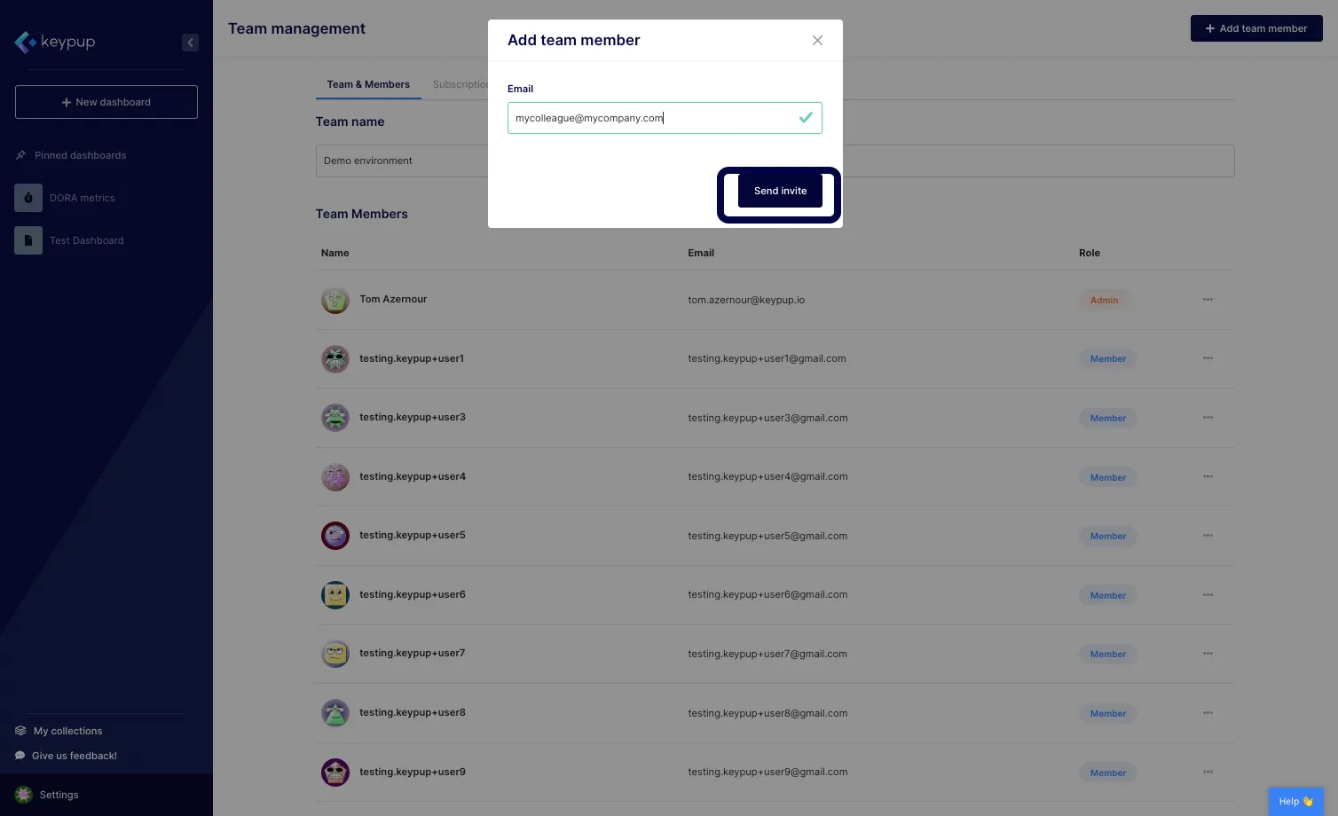 Click on "Send invite"