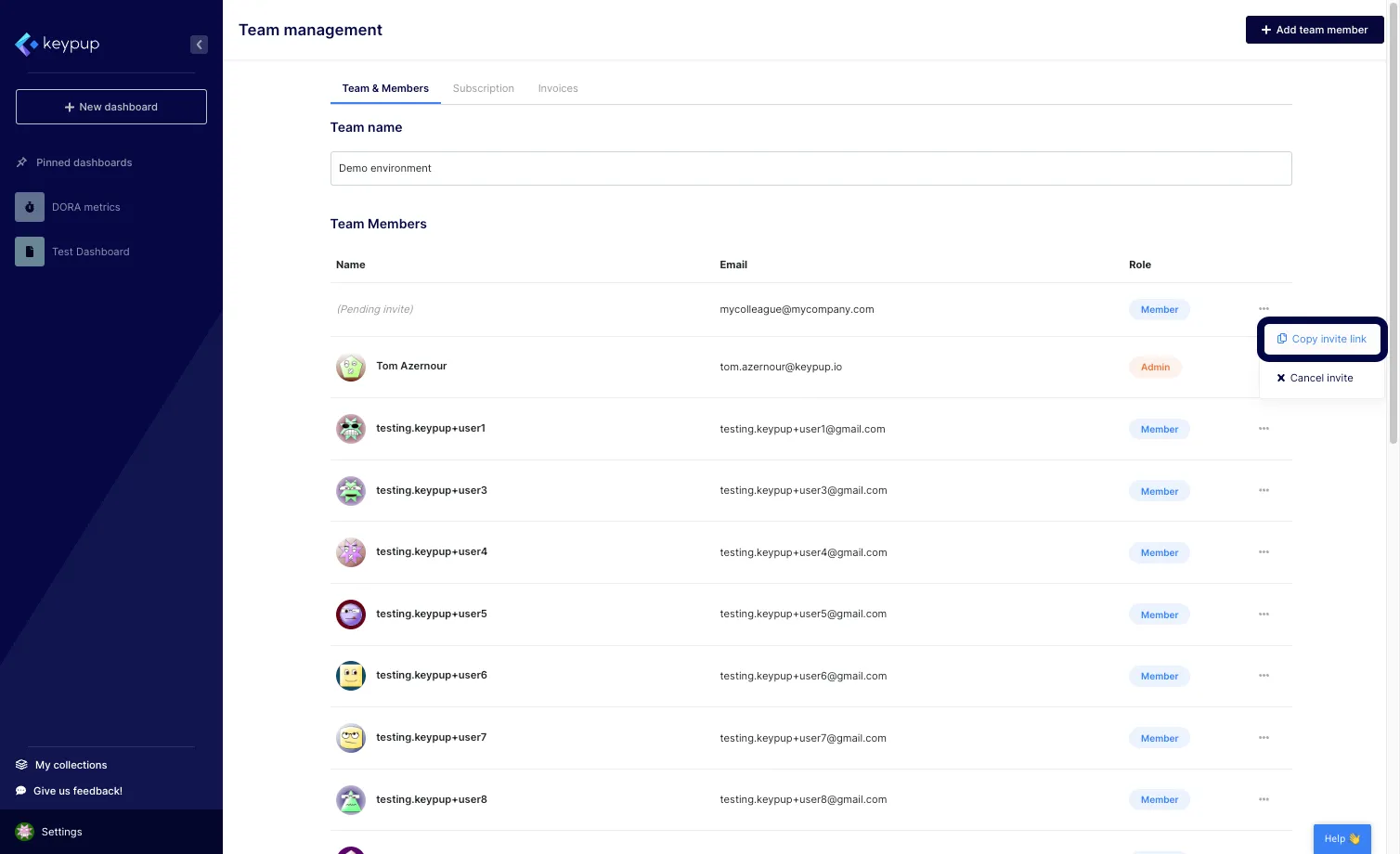 From there, you can copy the invite link to share it with your colleague or cancel the invite.