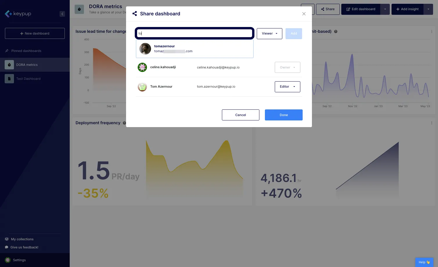 Search for the user you want to share the dashboard with.