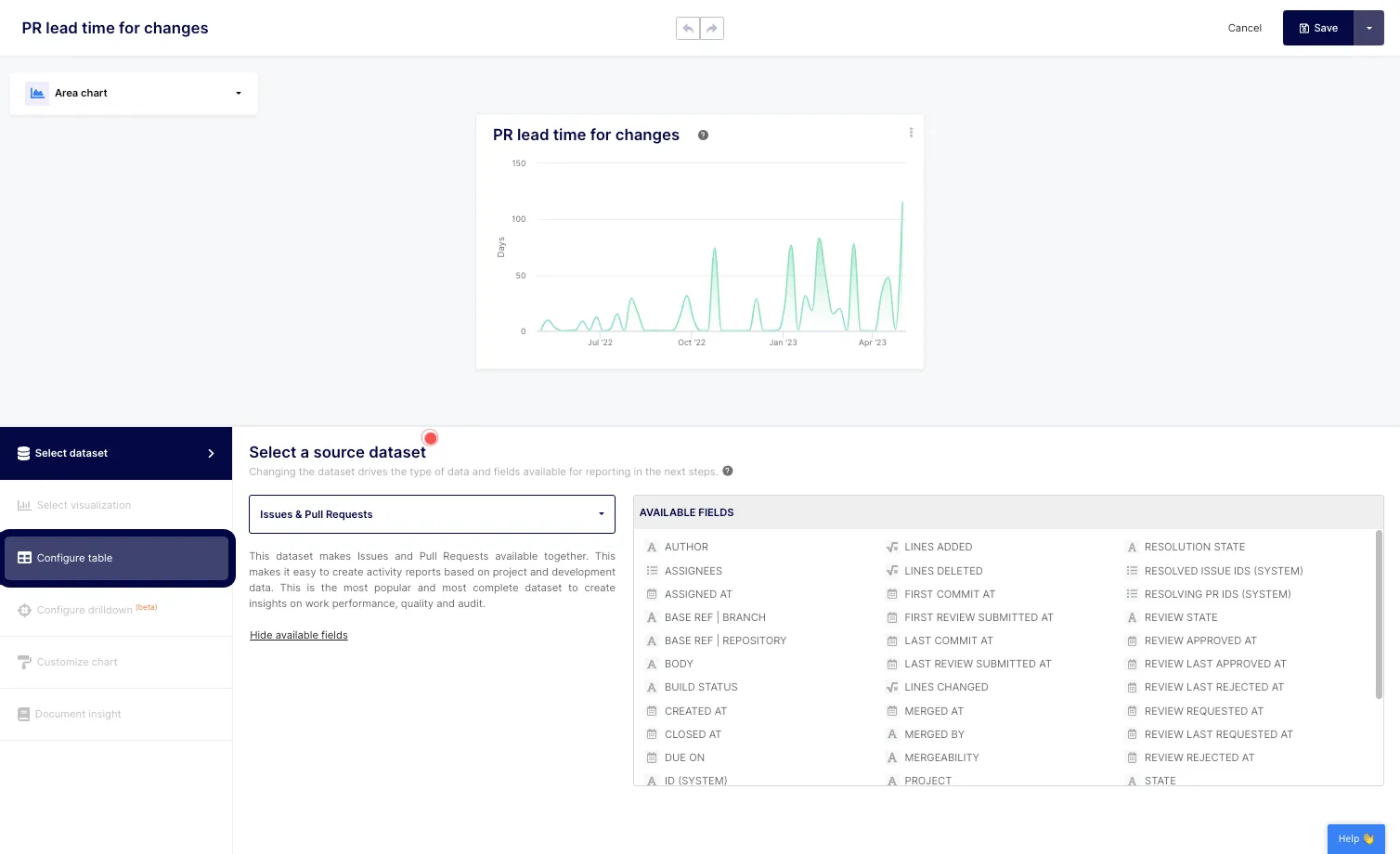 On the configuration panel located on the left side of your screen, select the "Configure table" option.