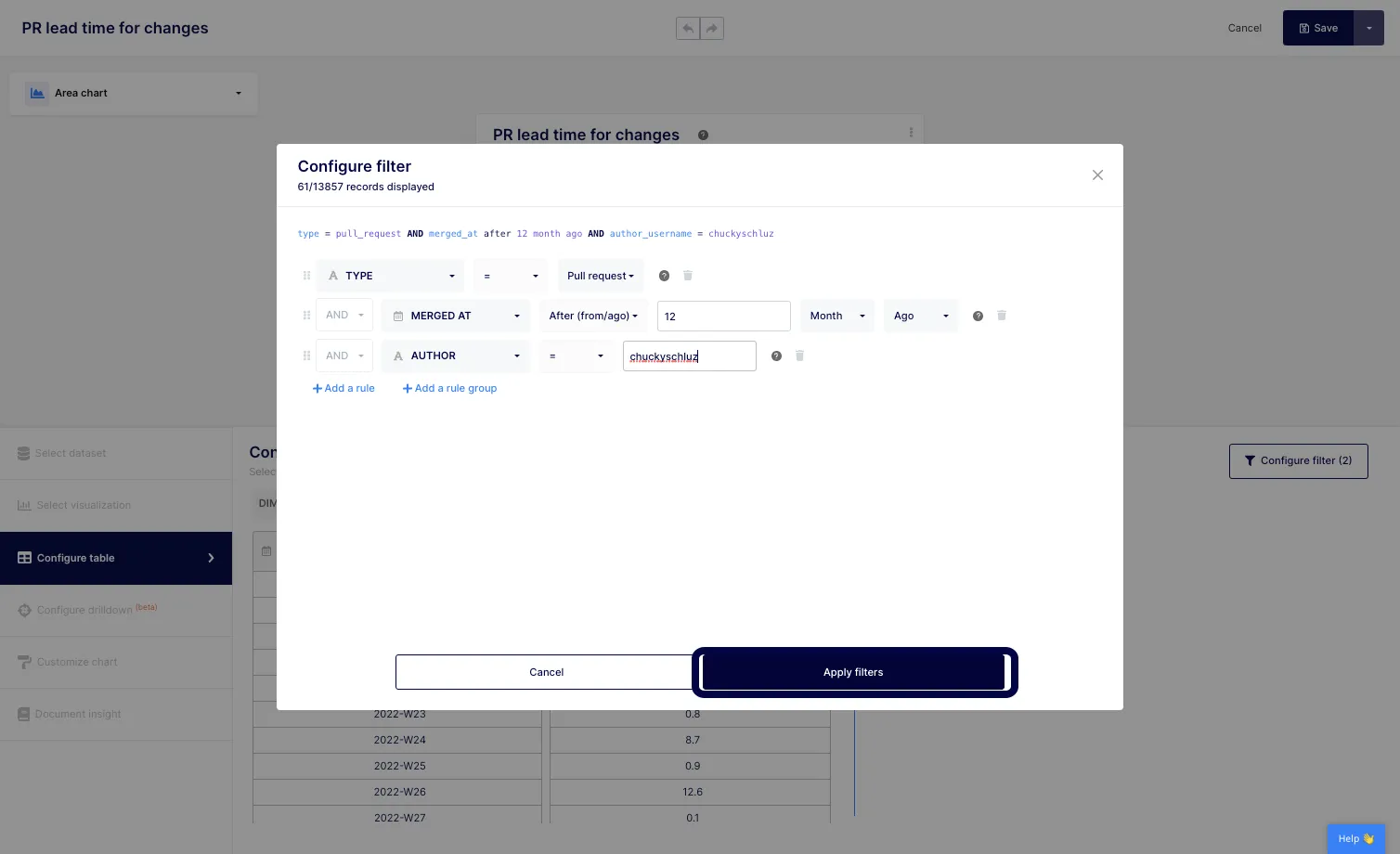 We can now click on the "Apply filters" button to see the narrowed result.
