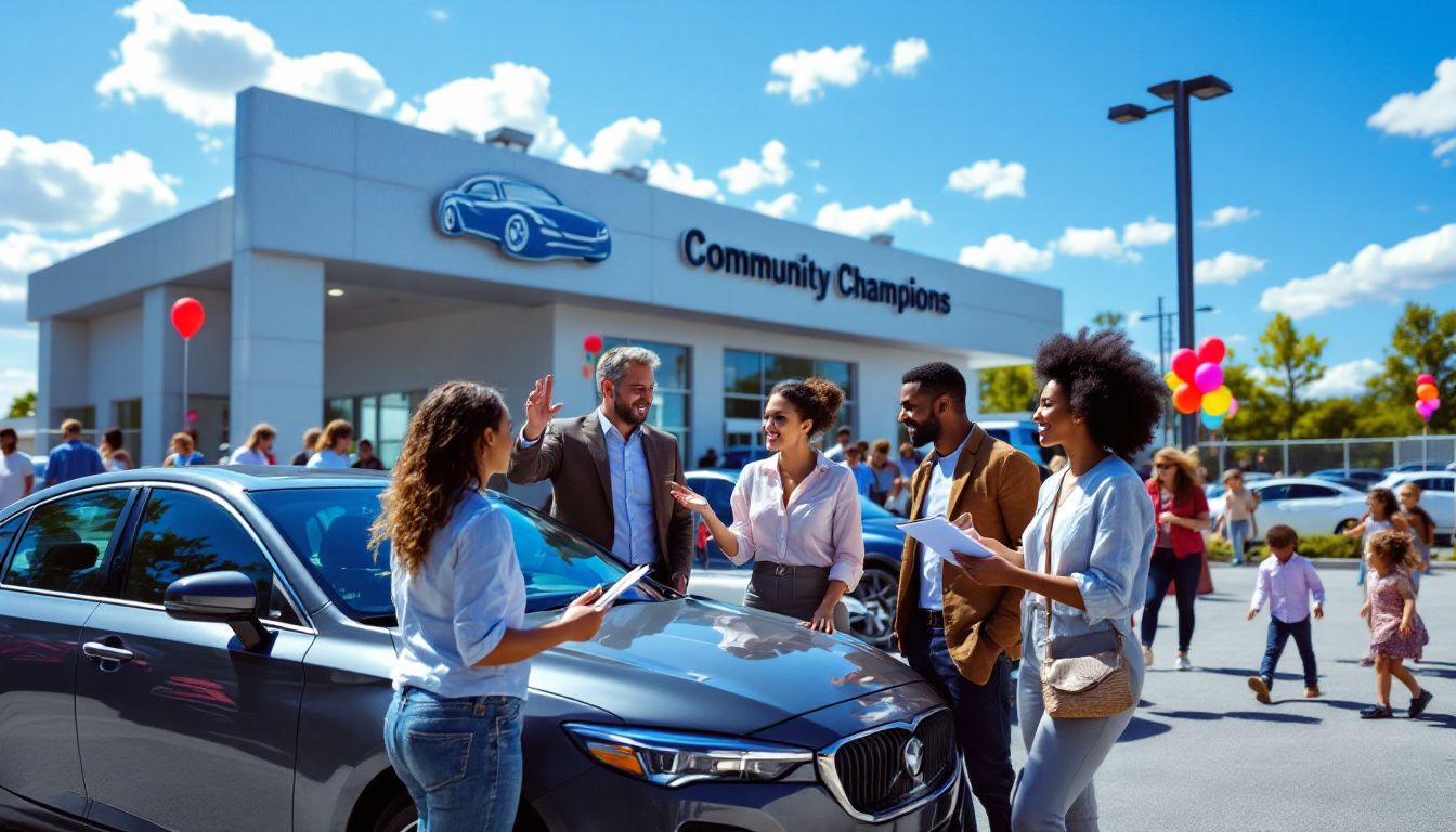 A customer evaluating their trade-in vehicle at a car dealership.