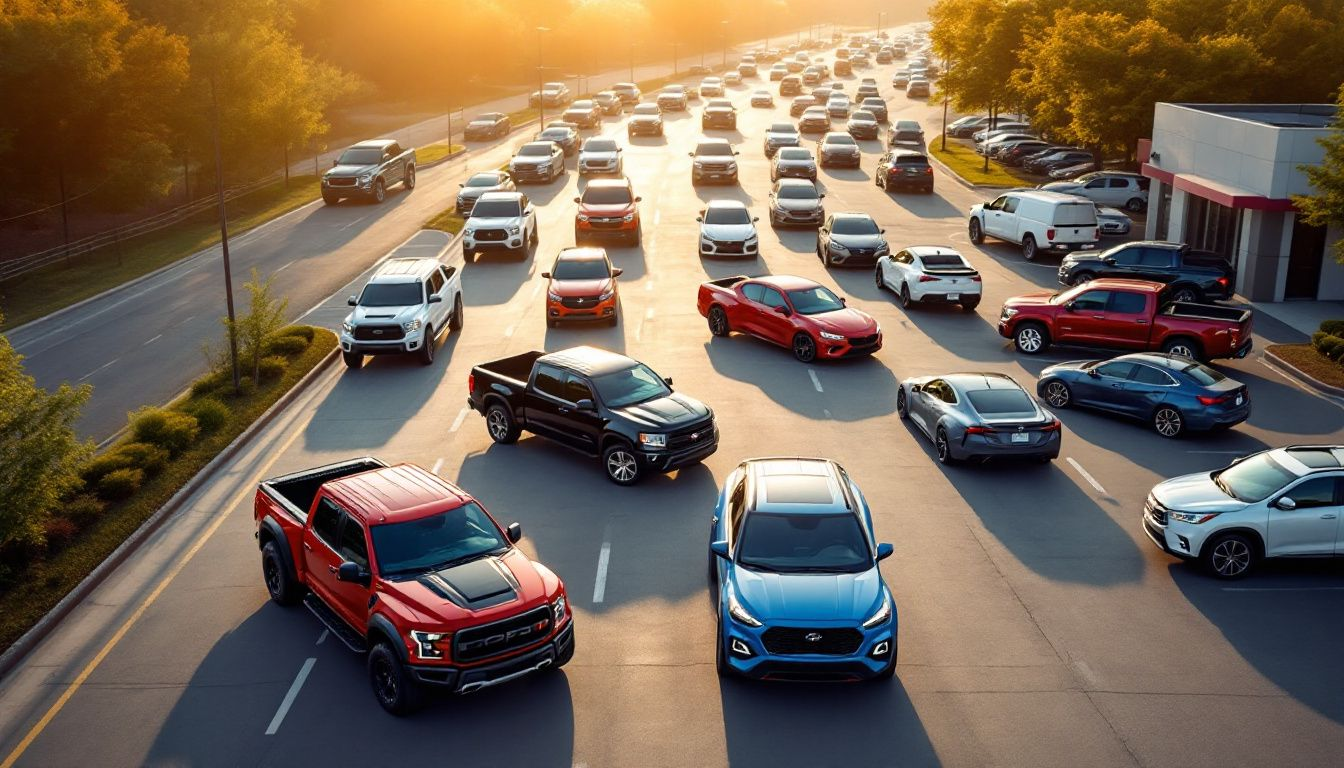 An inventory of trucks and cars arriving daily at a dealership.