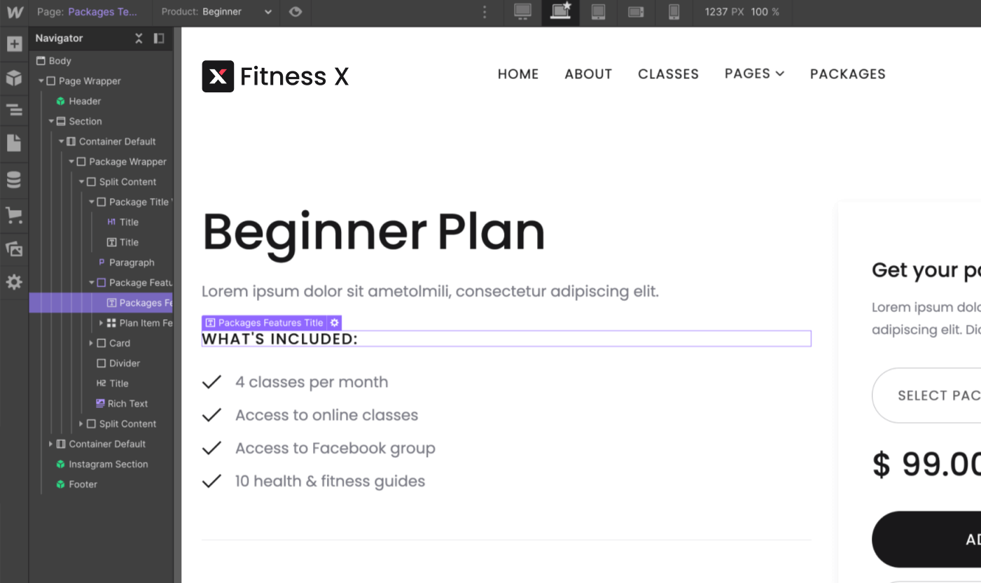 eCommerce Page - Fitness X Webflow Template