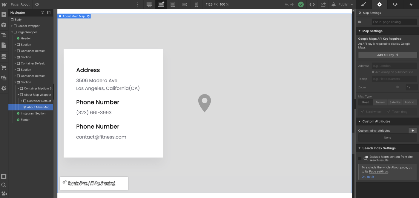 About Map - Fitness X Webflow Template