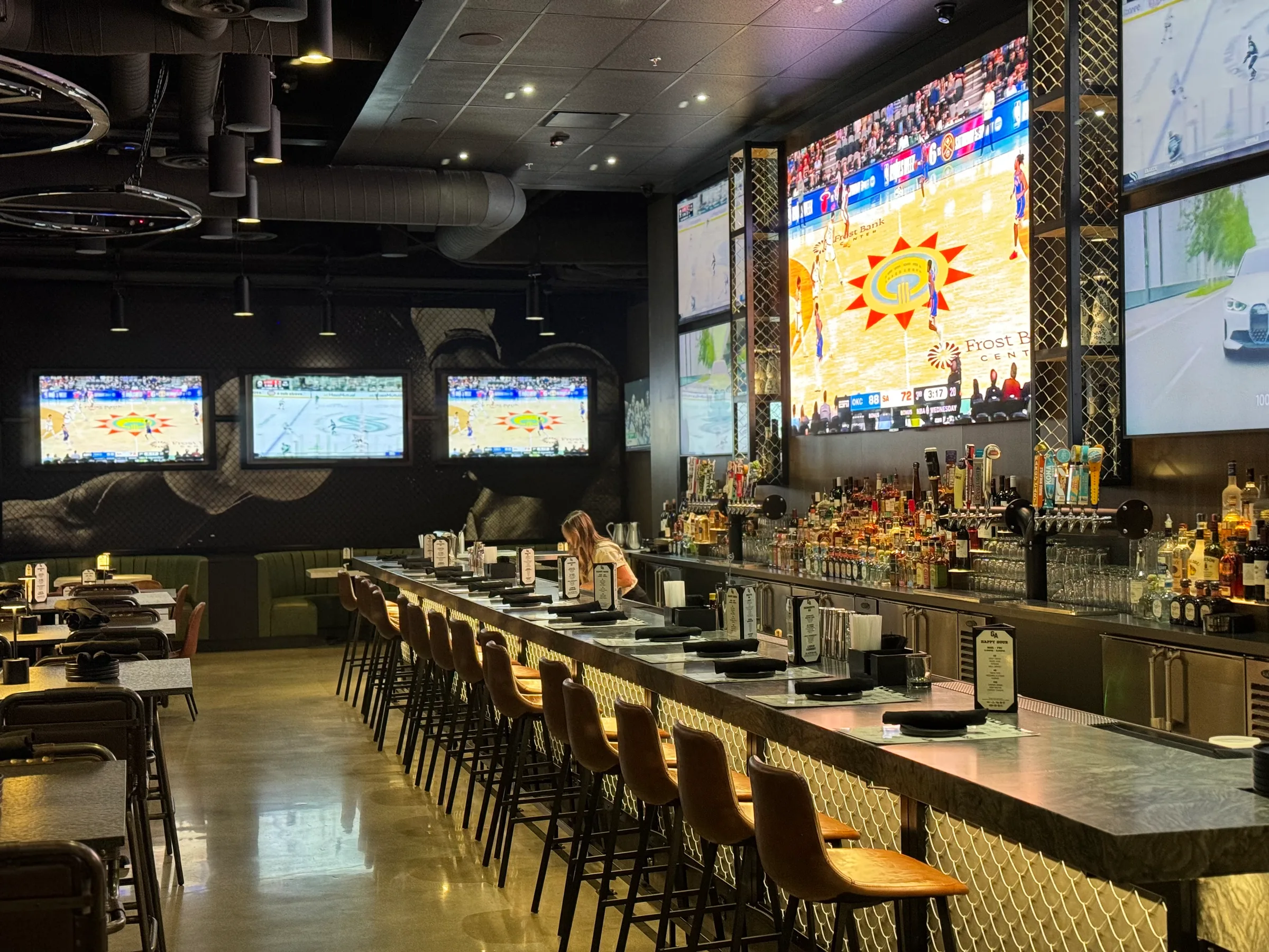 General Admission bar with the LED video wall and TV displays