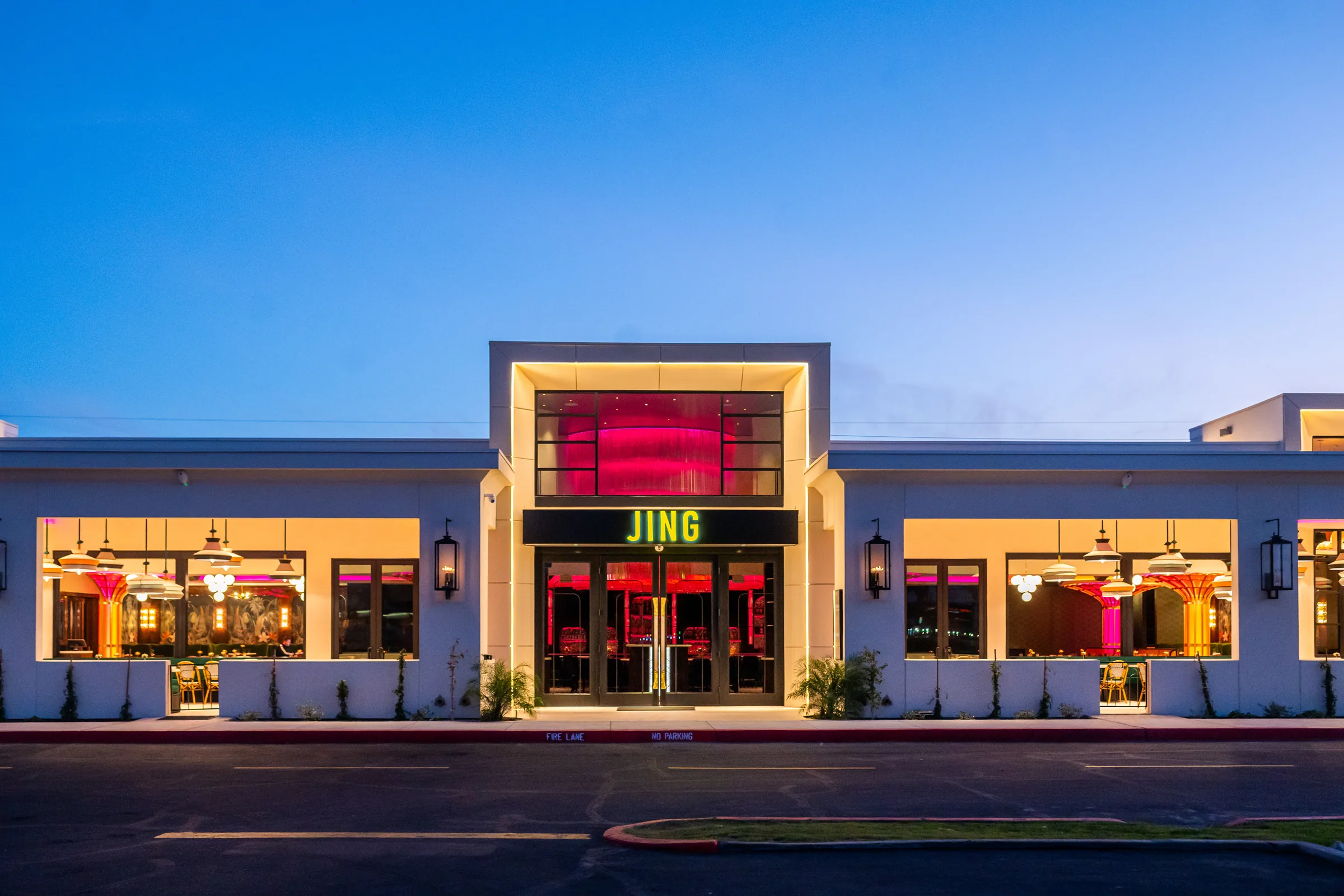 Jing Scottsdale front elevation and entrance at dusk