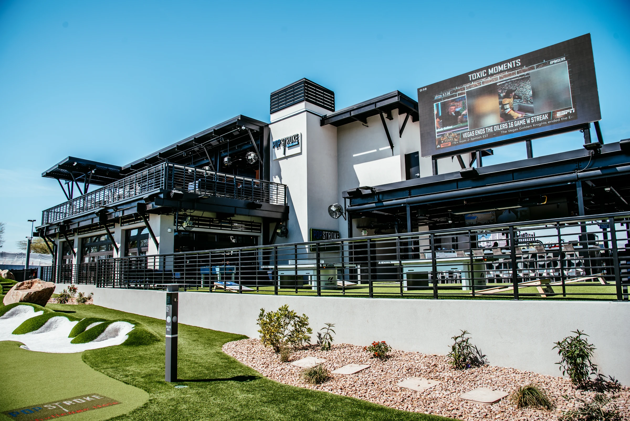 PopStroke at Town Square two-story building overlooking the putting course