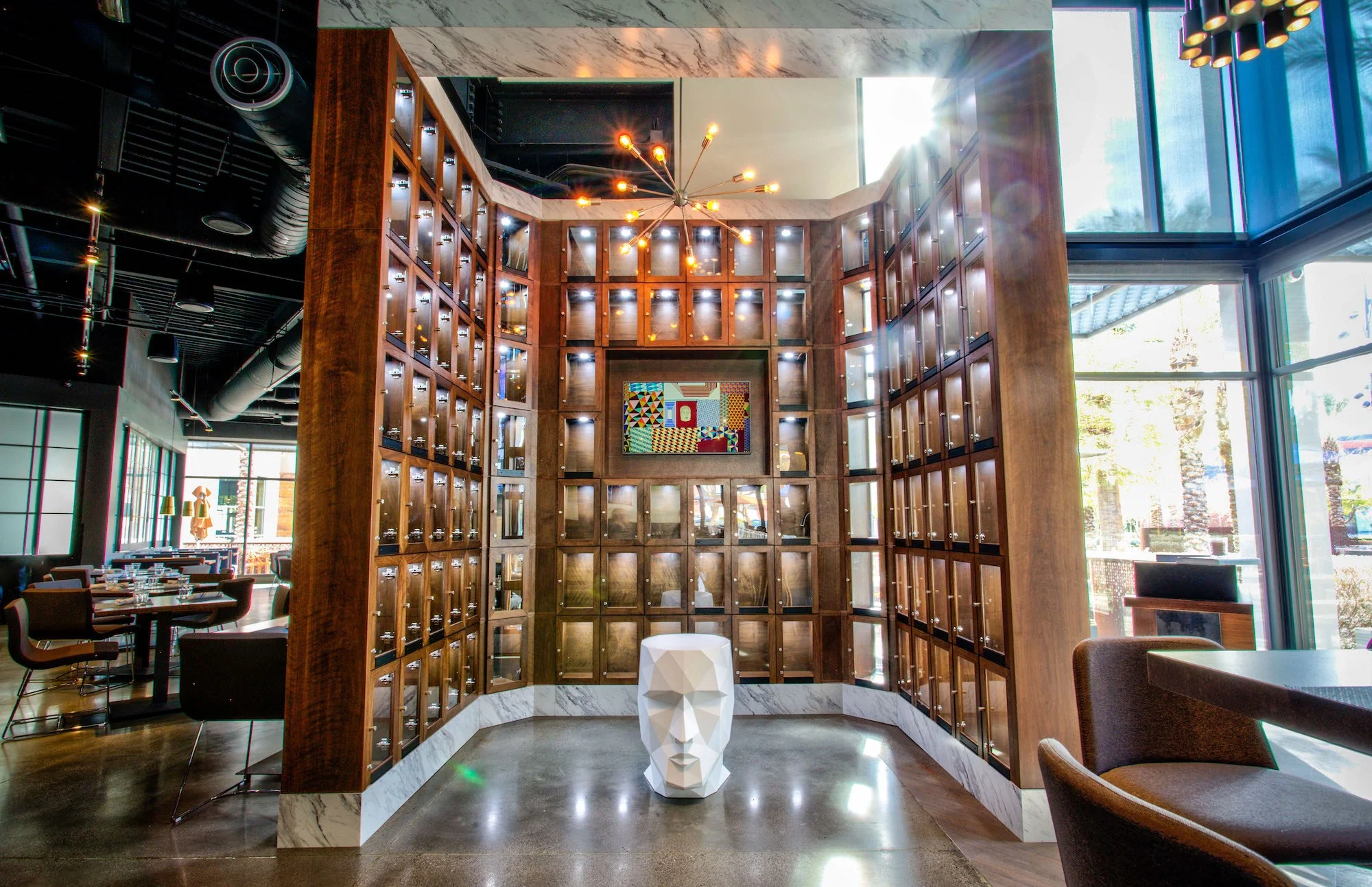 The liquor locker at Wolfgang Puck Players Locker
