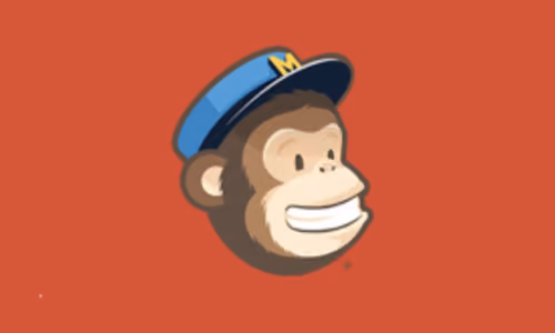 Smiling cartoon chimpanzee head wearing a blue postal cap with a yellow M on it, set against a red background.