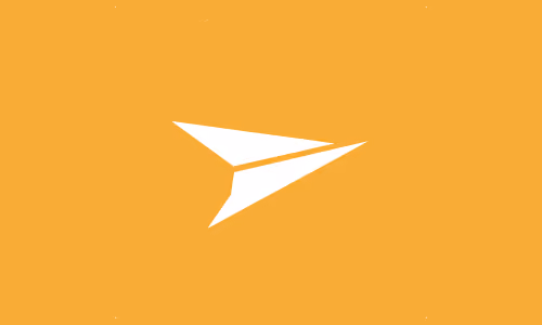 White paper airplane icon centered on a solid orange background.