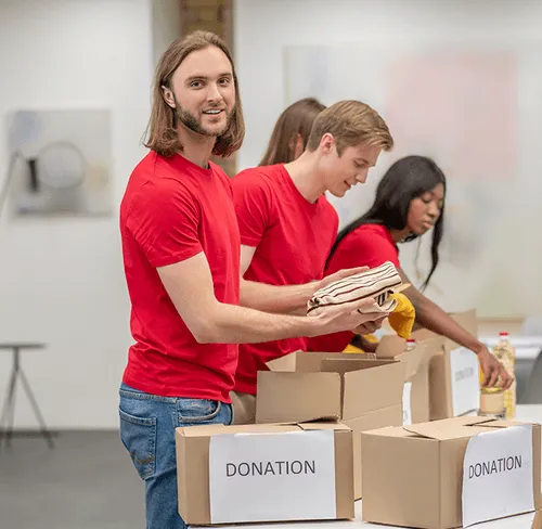 Volunteers packing goods