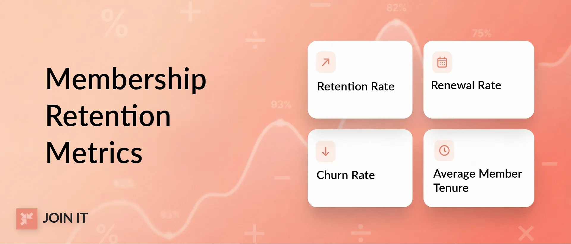 Membership retention metrics including retention rate, renewal rate, churn rate, and average member tenure.