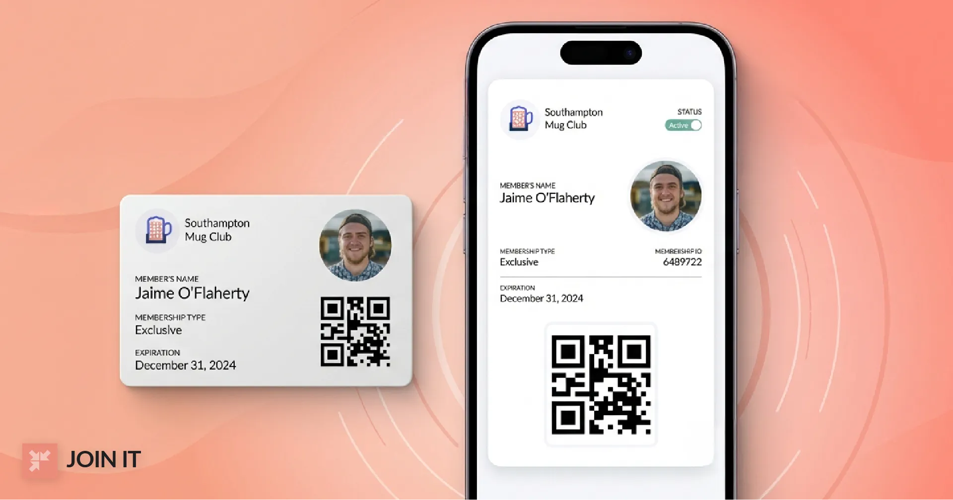 Join It's Digital membership card example showing QR code verification to support membership retention and engagement.