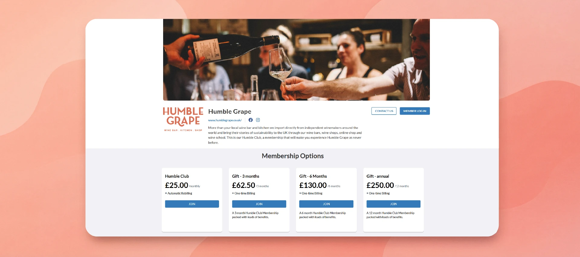 Build a membership website example with pricing plans, recurring billing, and member login area.