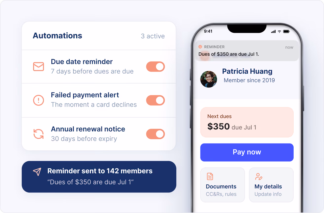 A membership confirmation email with Add to Apple Wallet and Add to Google Wallet buttons, next to a phone showing the saved digital membership card