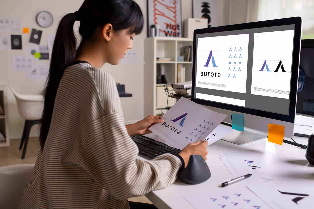 designer working in office. Designing logo Artist Creative Designer
