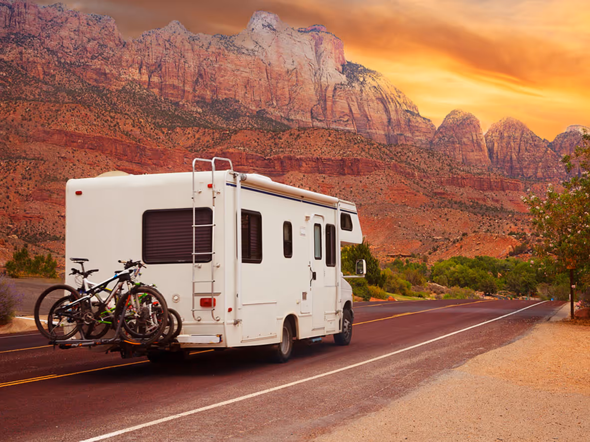 Motor home at sunset