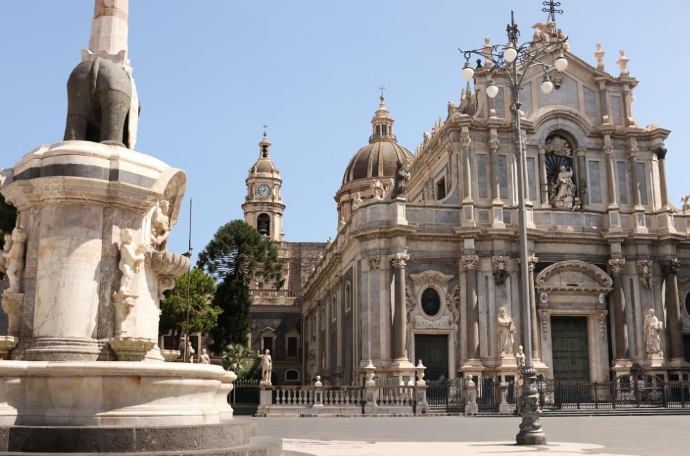 Catania Cathedral and Elephant Fountain, top landmarks in Sicily.