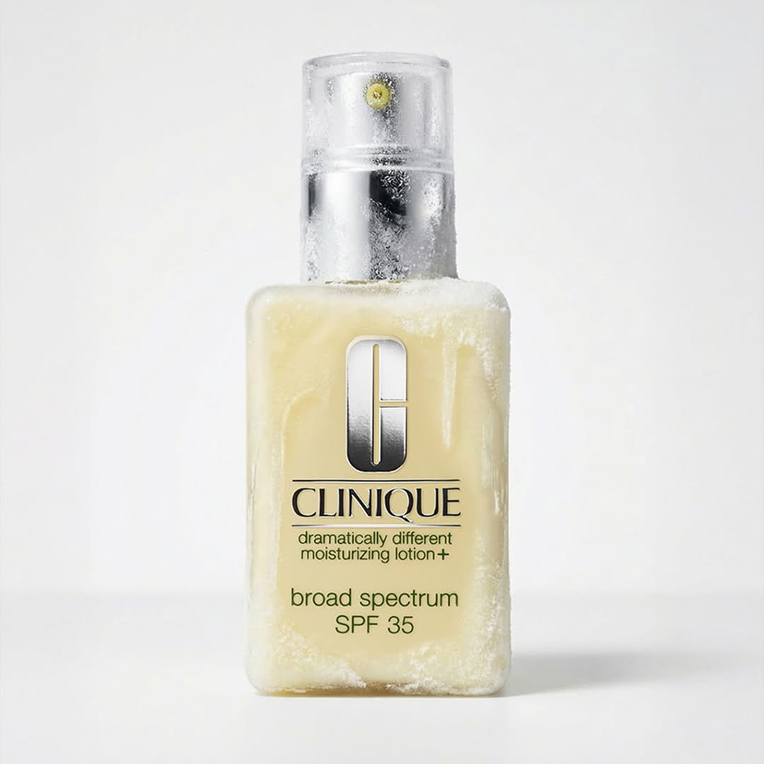 Clinique facial sunscreen bottle photographed on white background
