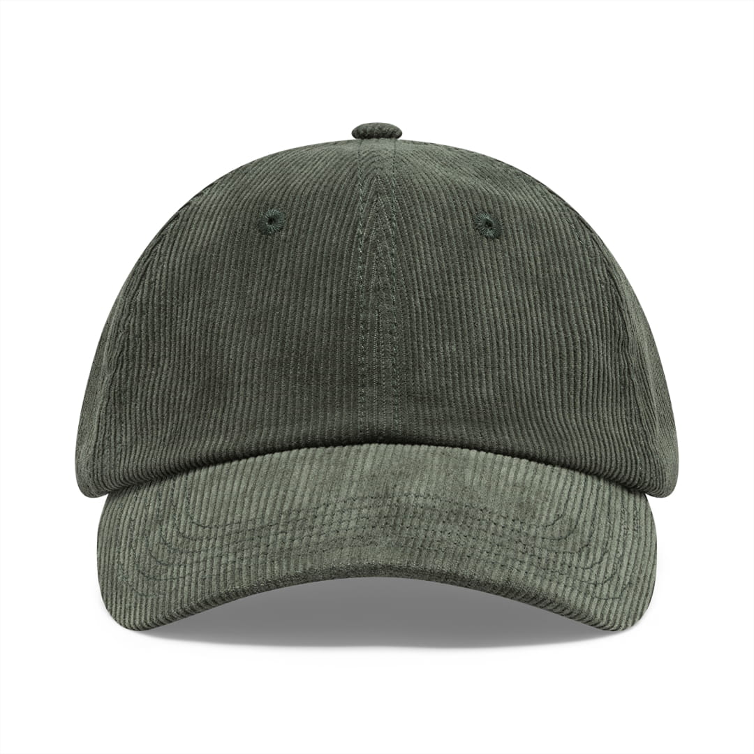 Olive green baseball cap photographed on white background