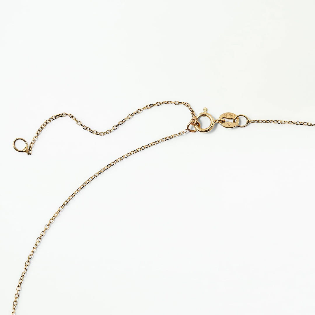 Gold chain necklace with lobster clasp detail, close-up on white background