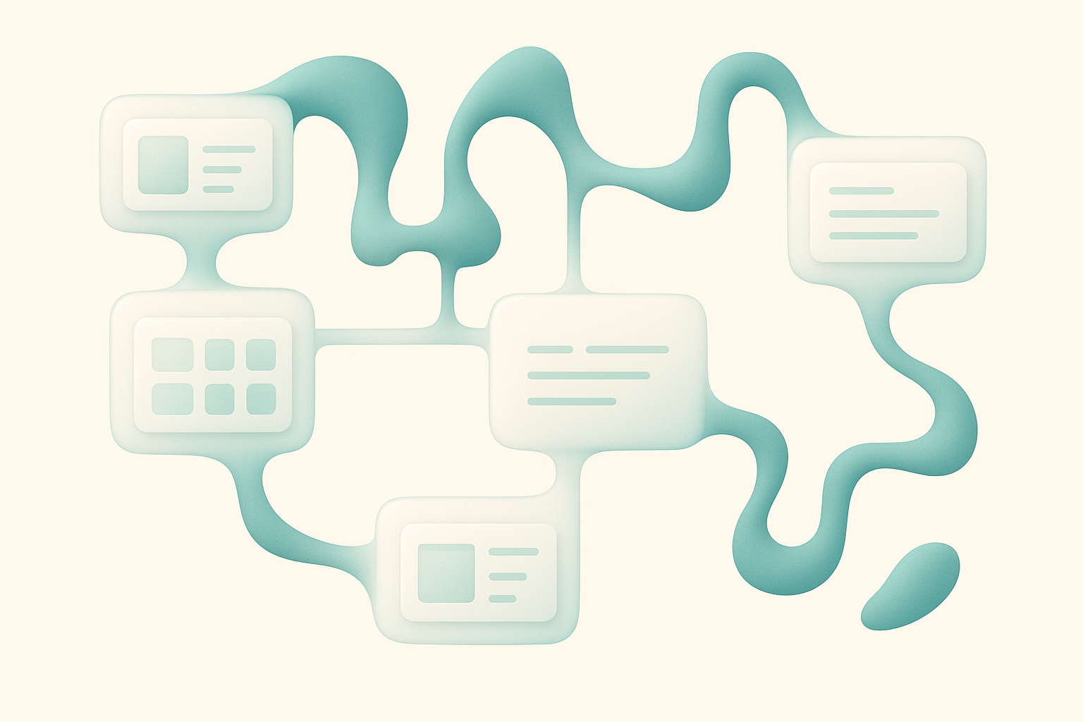 Abstrakte Illustration einer modularen Website, die sich organisch weiterentwickelt und flexibel anpassbar bleibt.