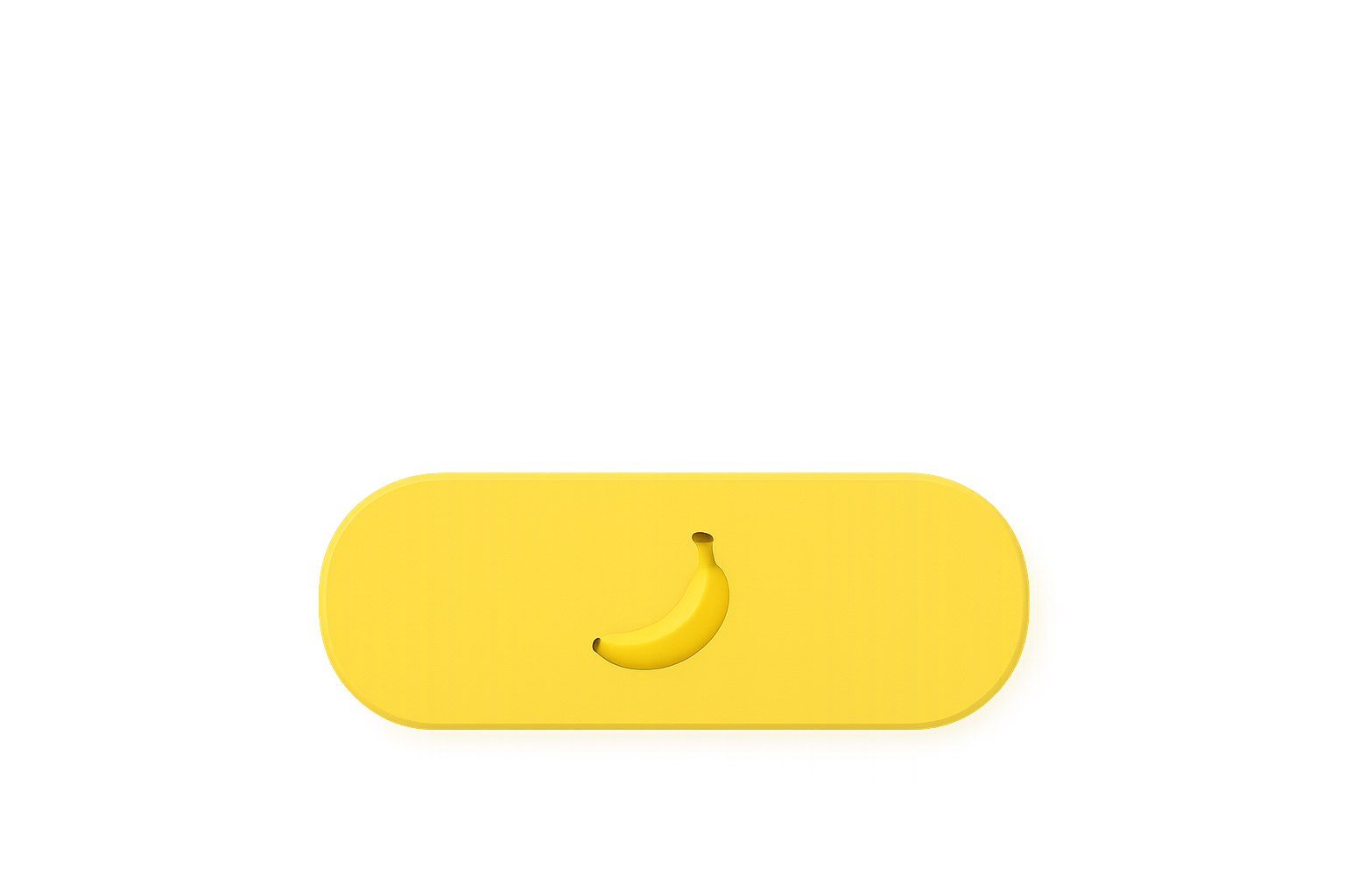 UI-Screenshot mit gelbem Button und 🍌-Emoji, abstrahiert als Keyvisual