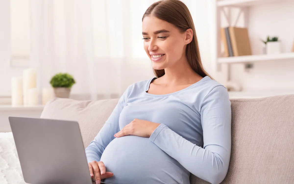 pregnant woman in a telehealth appointment with SimpliFed