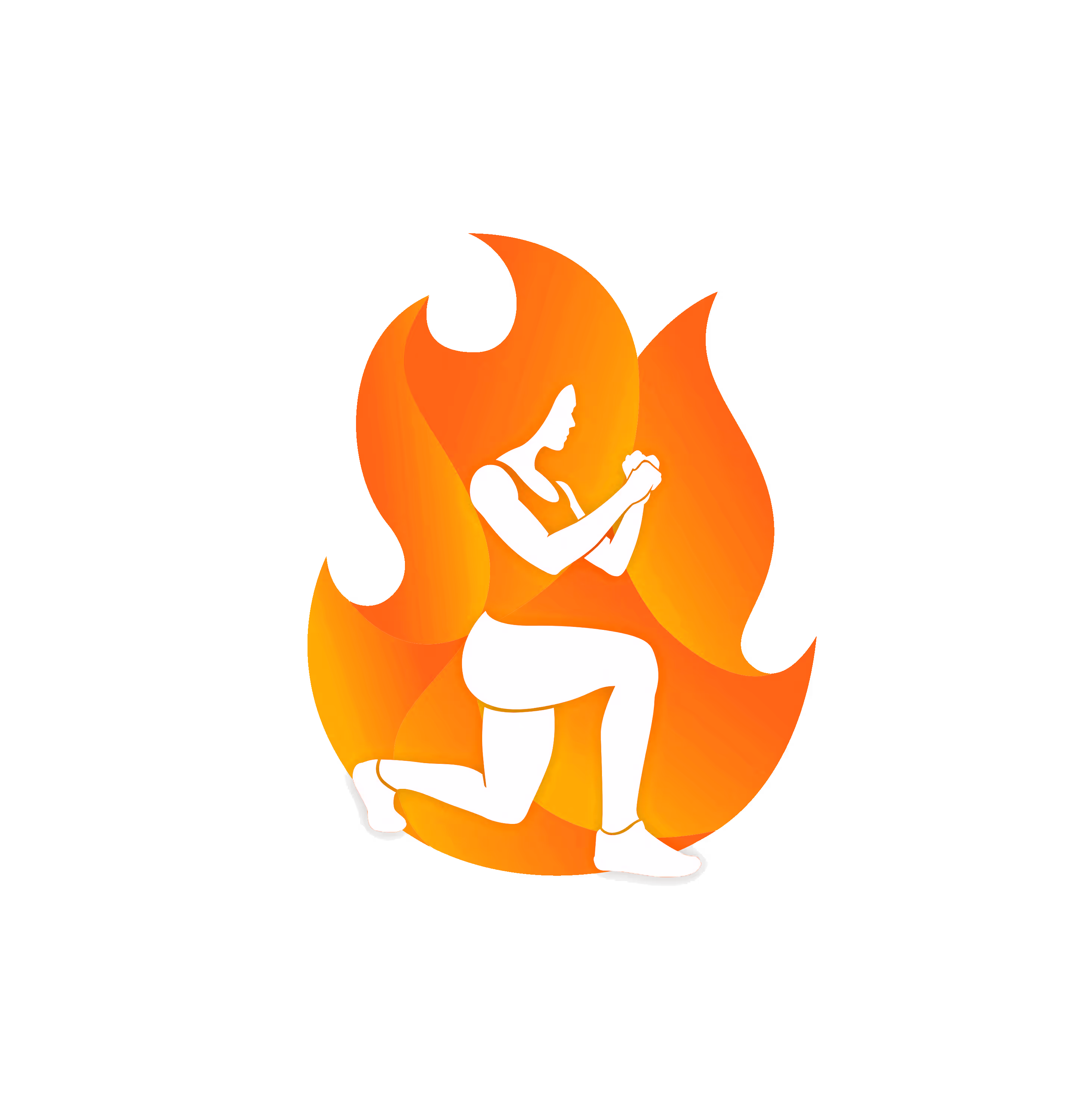 Logo of Spicy Fit Nation: A woman in a dynamic lunge position, framed within a flame symbol, representing female strength and fitness.