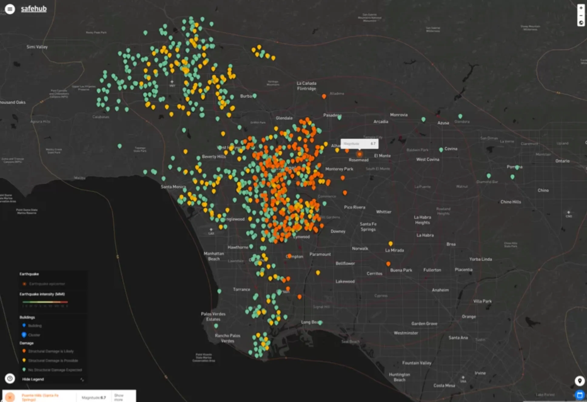 Earthquake fallout map