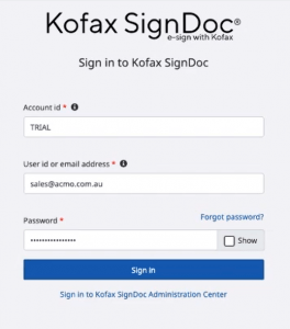 Step 1 Log into Kofax SignDoc