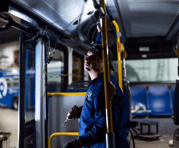 Mechanic doing bus repair at Bus & Truck of Chicago
